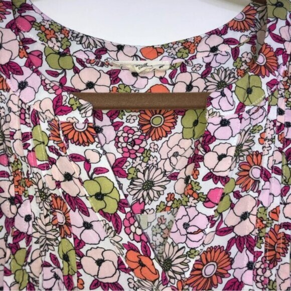 Jane & Delancey Floral Blouse Top M Floral Vneck Long  Sleeve Pleat - Picture 6 of 10